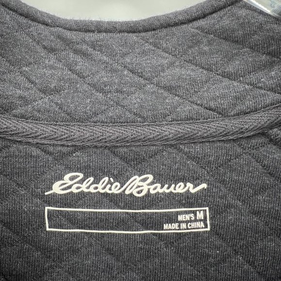 Eddie Bauer Quilted Quarter Snap Pullover Sweater Sweatshirt Grey Size Medium - Picture 4 of 9